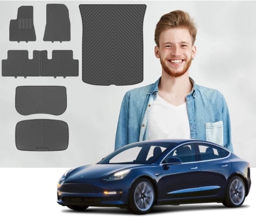 Full Set Tesla Model 3 All Weather Floor Mats-Fits Model 3 2017 to 2023- Front + Second Row + Front Cargo + Back Cargo/Trunk + Back Storage (7pcs) Visit the Road Comforts Store - Lot 9093