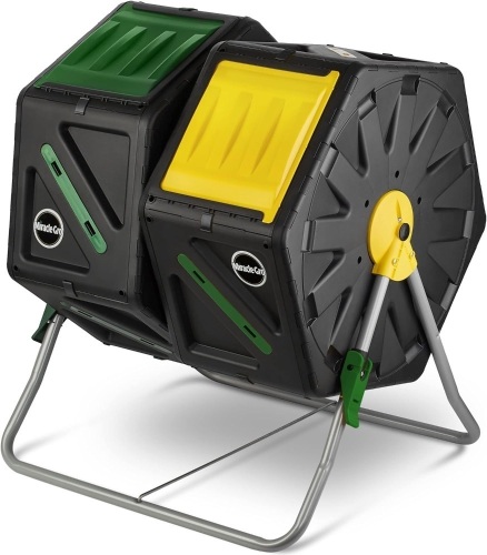 Dual Chamber Compost Tumbler – Easy-Turn, Fast-Working System – All-Season, Heavy-Duty, High Volume Composter with 2 Sliding Doors - Lot 9094