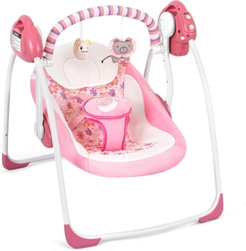 Baby Swings for Infants, Powered by Power Cord (Included) and Batteries for Indoor/Outdoor Use, Easy-Fold Infant Swing, Electric Baby Swing for 0-9 Months 6-25 lbs - Lot 9095