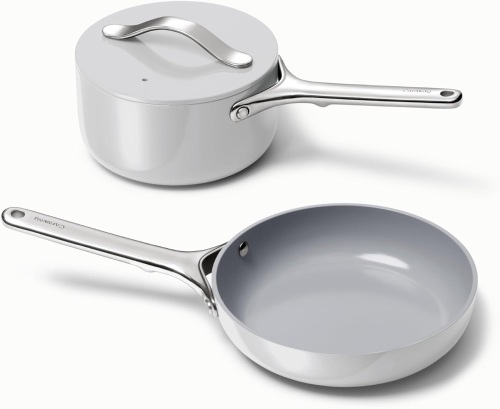 Caraway Mini Duo - Non-Stick Ceramic Mini Fry Pan (1.05 qt, 8") & Mini Sauce Pan (1.75 qt) - Non Toxic, PTFE & PFOA Free - Oven Safe & Stovetop Agnostic (Gas, Electric & Induction) - Gray - Lot 9098