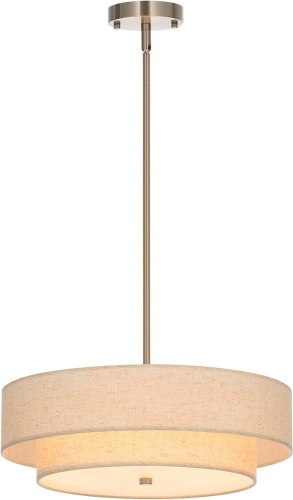 VONLUCE 4-Light Drum Chandeliers, 18" Pendant Light Fixture with 2-Layer Fabric Shade E26 Bases, Adjustable Swivel Joint Hanging Light Fixture for Bedroom Living Room Kitchen Hallway, Brushed Nickel - Lot 9108