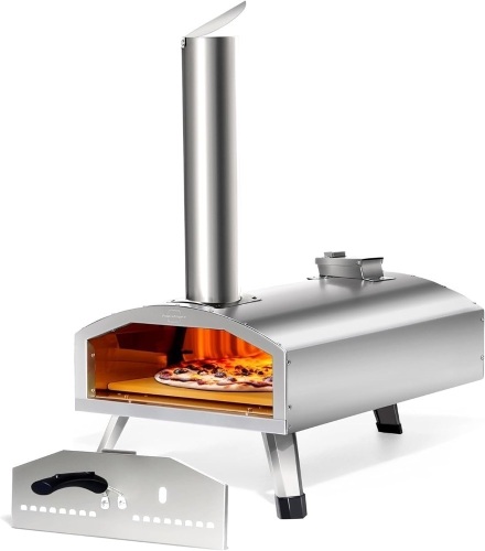 Portable Pizza Oven Outdoor - 12 Inch Wood Fired Pizza Oven for Outside, Stainless Steel Pellet Pizza Stove for Charcoal Grill on Backyard Camping - Silver Gray - Lot 9028