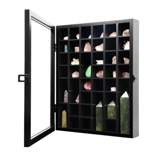KCRasan Adjustable Rock Display Case - Wooden Crystal Organizer for Stones Storage - Rock Collection Box with Shelves for Agate Opal Crystal Stone - Lot 8949