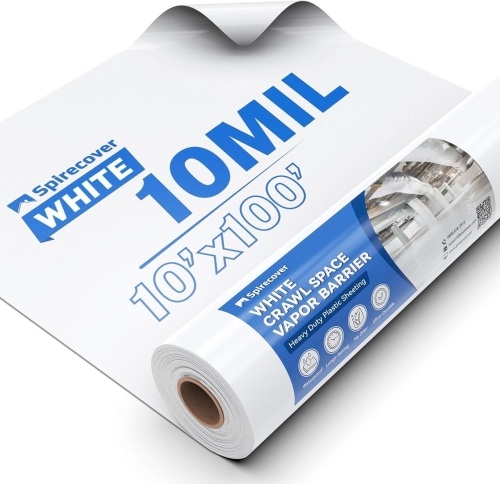 10 mil Vapor Barrier, 10' x 100', White Crawl Space Vapor Barrier, Thick Plastic Sheeting, Heavy Duty Polyethylene Film, Drop Cloth Vapor Barrier Covering for Crawl Space - Lot 8955