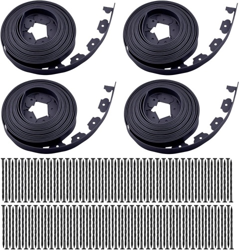 Garden Edging，160ft Landscape Edging with 200 Spikes for Lawn 2 Inch Tall(Black, 160FT) - Lot 9002