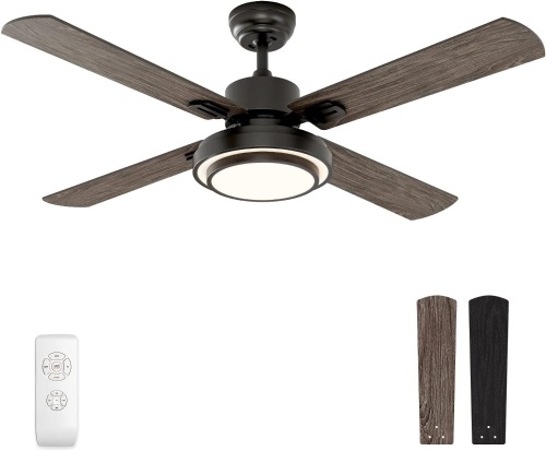warmiplanet Ceiling Fan with Lights Remote Control, 52 Inch, Black (4-Blades) - Lot 9015