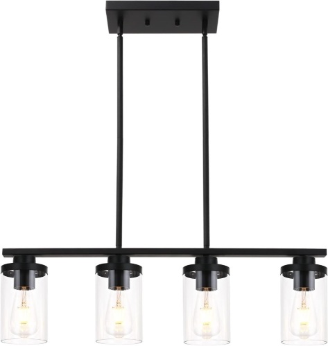 Kitchen Island Pendant Light,4-Light Dining Room Light Fixtures over Table Vintage Black Flush Mount Ceiling Hanging Lighting with Glass Shade for Kitchen Island Dining Living Room - Lot 9017