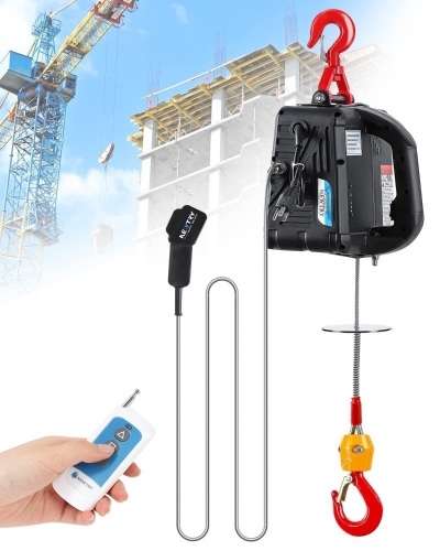 NEWTRY 3 in 1 Electric Hoist Winch 220lb, 16ft/min Manual|Cable|Wireless Remote Control, 82ft Portable Power Electric Lift with Sling Strap for Lifting Small Engines, Bicycles, Groceries - Lot 9020
