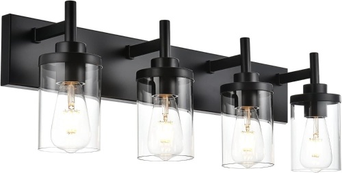 Bathroom Vanity Light Over Mirror, Black Bathroom Wall Lights Fixtures Modern Vanity Lighting with Clear Glass Shade Wall Sconce for Kitchen Bedroom Living Room Makeup Dressing Table - Lot 9021