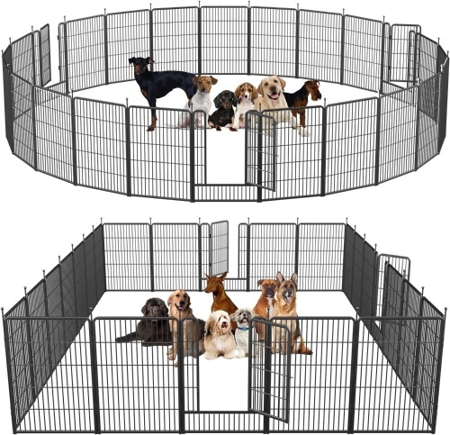 mestyl Dog Playpen, 32" Height 24 Panels Outdoor Pet Play Pen, Big Dog Exercise Play Pen for Large/Medium/Small Dogs, Foldable Puppy Pen for Indoor, Camping, RV, Anti-Rust Paint Finish, Quick Install - Lot 9023