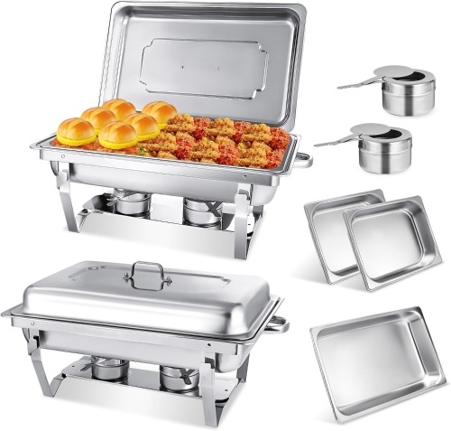2 Pack Chafing Dish Buffet Set with 1 Full Size, 2 Half Size Chafing Server Dish,Catering Food Warmer for Parties, Buffets, Wedding, Banquet - Lot 9046