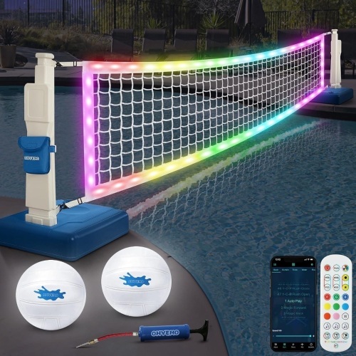 LED Pool Volleyball Net Set, Light Up Pool Volleyball Game Set with LED Water Balls, App & Remote Control, Music Sync, Swimming Pool Sports Game Set for Adults Teens, Inground Pool Party Fun - Lot 9156