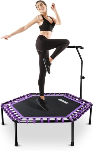 ONETWOFIT 48" Silent Mini Trampoline with Adjustable Handle Bar Fitness Trampoline Bungee Rebounder Jumping Cardio Trainer Workout for Adults - Lot 9129