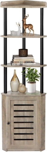 6-Tier Corner Shelf with Storage, Corner Bookshelf, 74.2" Tall Corner Stand Display Storage Rack for Living Room, Home Office, Kitchen, Bar, Small Space, Greige and Black - Lot 9065