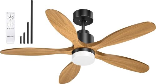 52 Inch Ceiling Fan with Light, Natural Wood Blades - Lot 9173