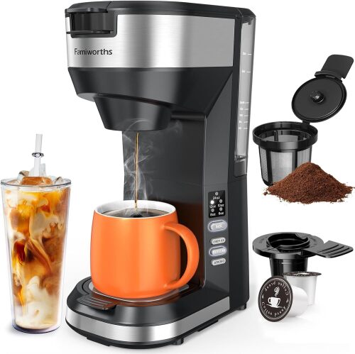 Hot and Iced Coffee Maker for K Cups and Ground Coffee - Lot 9147