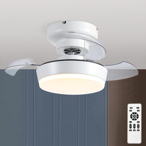 Low Profile Ceiling Fan with Lights, 24" Small Retractable Blades - Lot 9200