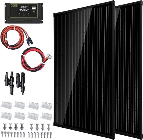 Topsolar Solar Panel Kit 340（2 * 170W Watt 12 Volt Monocrystalline Off Grid System for Homes RV Boat + 30A 12V/24V Solar Charge Controller + Solar Cables + Z-Brackets for Mounting - Lot 9225
