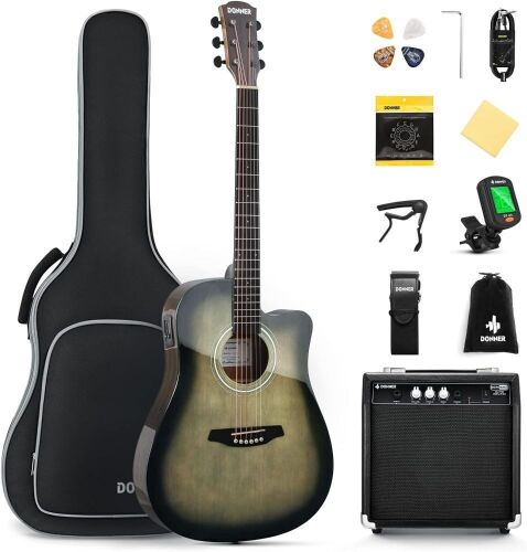 Donner Beginner Acoustic Electric Guitar Kit  - Lot 98