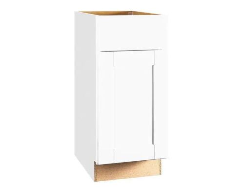 Hampton Bay Shaker 15 in. W x 24 in. D x 34.5 in. H Assembled Base Kitchen Cabinet in Satin White with Ball-Bearing Drawer Glides - Lot 100