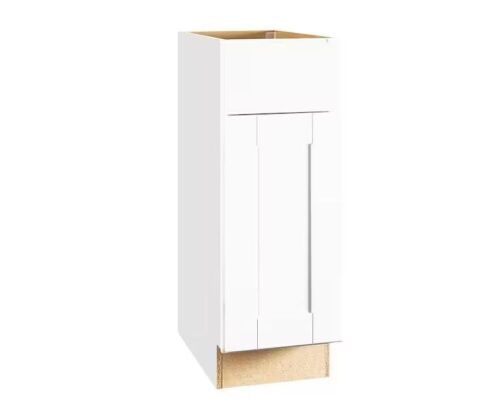 Hampton Bay Shaker 12 in. W x 24 in. D x 34.5 in. H Assembled Base Kitchen Cabinet in Satin White with Ball-Bearing Drawer Glides - Lot 102