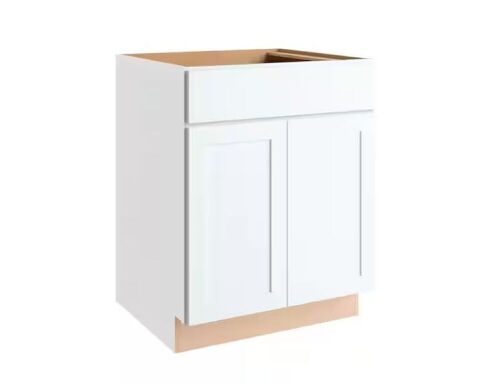 Hampton Bay Courtland 27 in. W x 24 in. D x 34.5 in. H Assembled Shaker Base Kitchen Cabinet in Polar White  - Lot 104