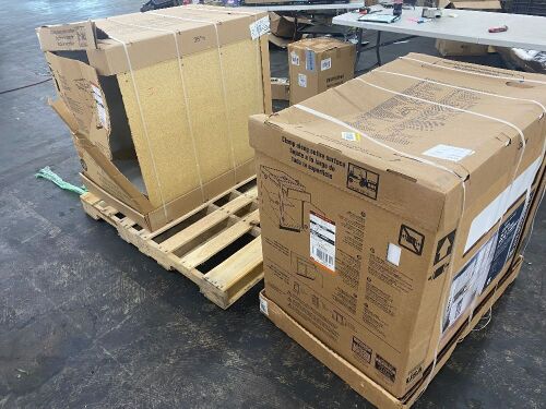 Lot of (2) Hampton Bay Shaker 36 in. W x 24 in. D x 34.5 in. H Assembled Sink Base Kitchen Cabinet in Satin White - 1 Broken Back, 1 Broken Side  - Lot 106
