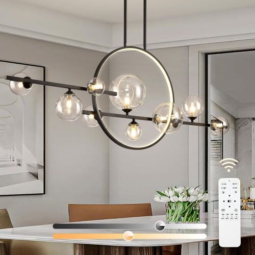  54" Black Dimmable Mid-Century Linear Island Light with Spherical Clear Glass Shades, 10 Lights - Lot 156