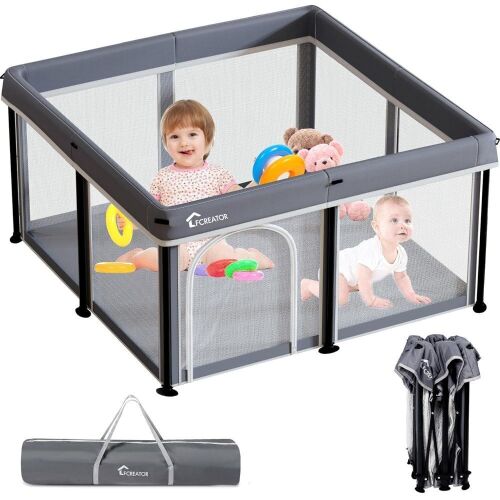 LFCREATOR Foldable Baby Playpen with Visible Breathable Mesh, 50”×50” - Lot 304