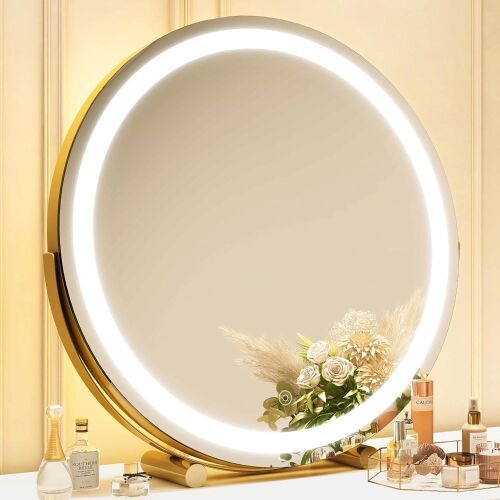 Gold Lighted Vanity Mirror, 18 Inch  - Lot 349