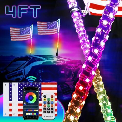 4FT LED Whip Lights with Spring Base, 2 pc  - Lot 419
