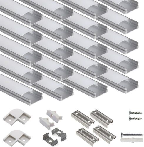 20-Pack 3.3ft U Shape LED Aluminum Channel System with Milky Cover, End Caps and Mounting Clips - Lot 523
