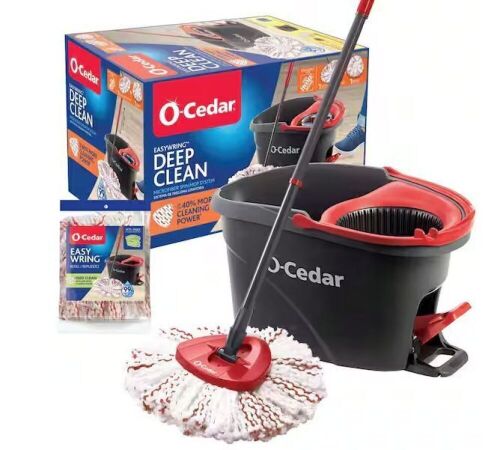 O-Cedar EasyWring Deep Clean Microfiber Spin Mop with Bucket System and 1 Extra Mop Head Refill  - Lot 536