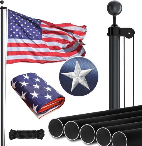 NELXINJO Heavy Duty 25FT Flag Pole with Embroidered Stars 3x5 American Flag - Lot 537