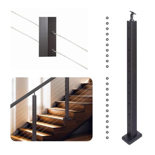 30°-Drilled Side Cable Railing Stainless Steel Adjustable Line Angle Post 36"  - Lot 731