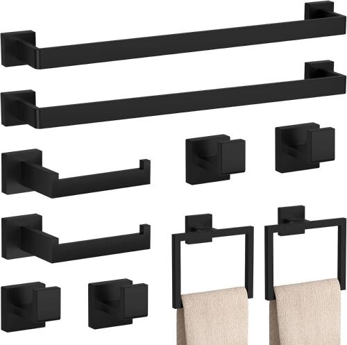 Matte Black Stainless Steel Bathroom Hardware Set, 10 pc - Lot 443