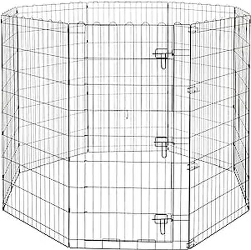 Amazon Basics Foldable Octagonal Metal Exercise Pet Play Pen, Single Door, Black, 60 x 60 x 48 Inches - Lot 645