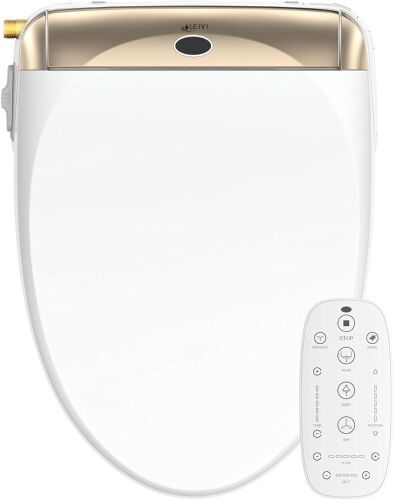 LEIVI Smart Bidet Toilet Seat with Wireless Remote and Side Panel, Multiple Spray Modes, Adjustable Heated Seat, Warm Water and Air Dryer, Elongated - Lot 94