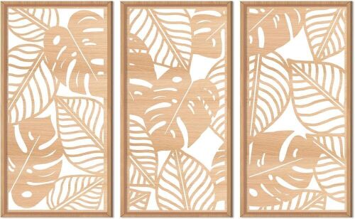 Boho Tropical Leaf Wooden Hollow Wall Art, 3 pc, 15.8" x 32"  - Lot 232