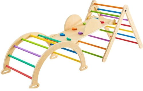 5 in 1 Pikler Triangle Gym Set, Rainbow  - Lot 702