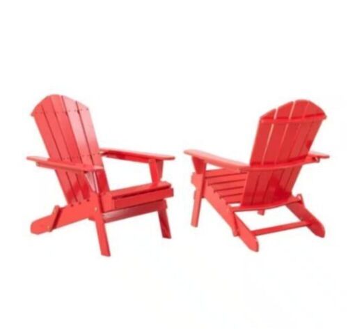 Hampton Bay Ruby Folding Wood Patio Adirondack Chair, Set of 2   - Lot 87