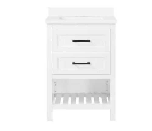 Home Decorators Collection Autumn 24 in. W x 19 in. D x 34 in. H Single Sink Bath Vanity in White with White Engineered Stone Top - Broken Top - Lot 88