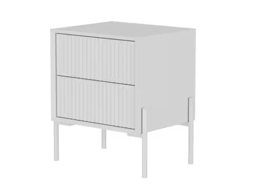 White 2 Drawers 17.3 in. Width Nightstand with Wave Shaped Vertical Stripe Decorative Surface  - Lot 84