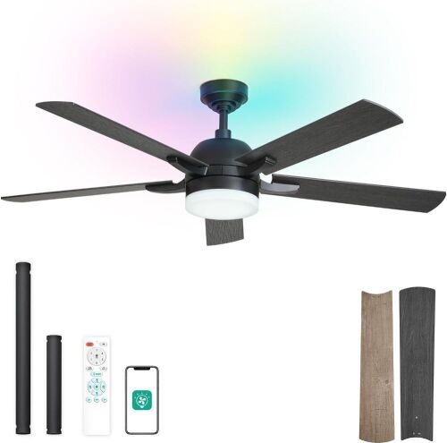  Orison 52'' Low Profile Ceiling Fan with Light and Remote, RGB Backlight, 5 Reversible Blades with App Control  - Lot 67