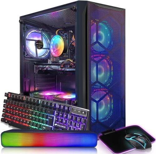  STGAubron Gaming Desktop PC, Intel Core I7 3.4 GHz up to 3.9 GHz, Radeon RX 580 8G GDDR5,16G RAM, 512G SSD, WiFi, Bluetooth 5.0, RGB Fanx6, RGB Keyboard & Mouse, RGB BT Sound Bar - Lot 37