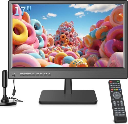othoig 17 inch Small Widescreen LED TV with Antenna, HDMI VGA USB Port, 12 Volt Charger Cable/AC Power - Lot 57