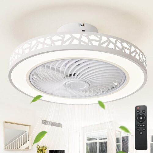 JUTIFAN 19" Modern Low Profile Ceiling Fan with Light - Lot 39