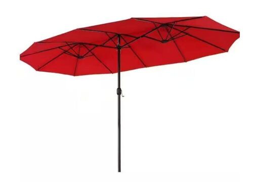 13 ft. Market Patio Umbrella No Weights 2-Side in Orange Red  - Lot 181