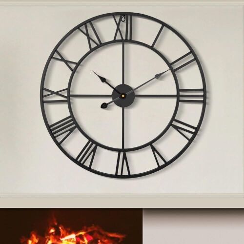 31" Oversize Modern Black Metal Roman Numeral Wall Clock  - Lot 111