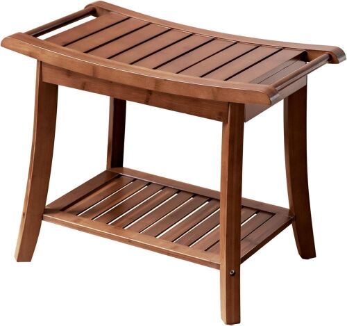 Forevich Bamboo Shower Bench Stool with Storage Shelf - Lot 115